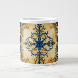 Vintage Style, Beautiful Mozaik Pattern,Blue Gold Large Coffee Mug
