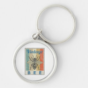 Vintage Style Bee Queen Honey Beekeeper Beekeeping Keychain