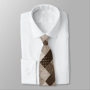 vintage style beige and brown patchwork tie