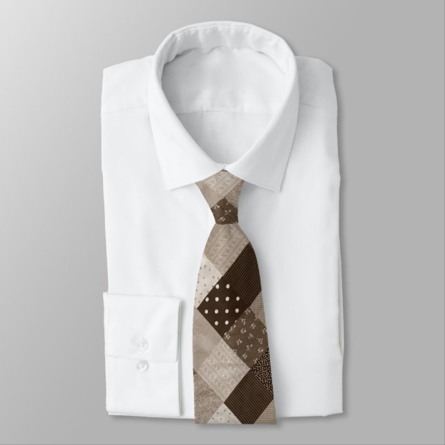 vintage style beige and brown patchwork tie (Tied)