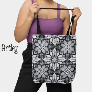 Vintage Style Black and White Floral Pattern  Tote Bag