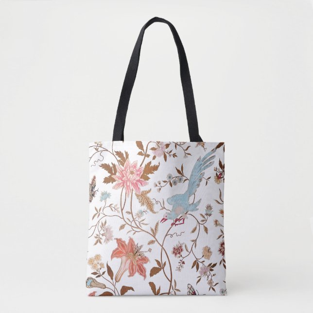 Vintage style blooming flowers pattern tote bag (Front)