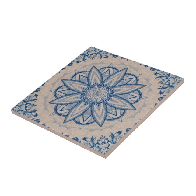 Vintage Style Blue and White Chinoiserie Inspired Tile (Side)