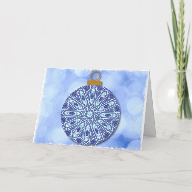 Vintage Style Blue Christmas Ornament Card (Front)