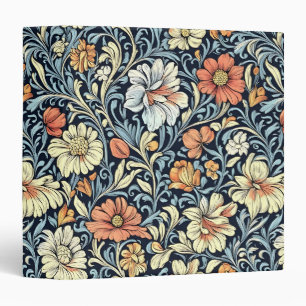 Vintage-style blue color botanical pattern 3 ring binder