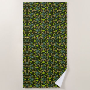 Vintage-style blue color botanical pattern beach towel