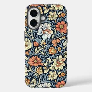 Vintage-style blue color botanical pattern  Case-M iPhone 16 Case