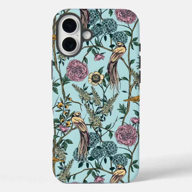 Vintage-style blue color botanical pattern  Case-Mate iPhone case (Back)