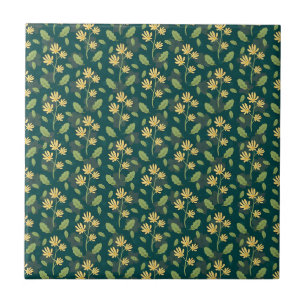 Vintage-style blue color botanical pattern cerami tile
