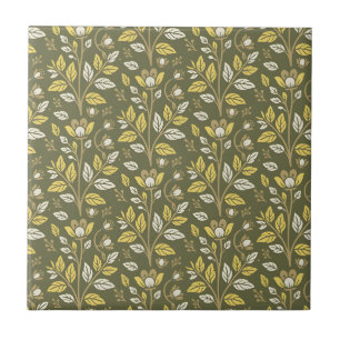 Vintage-style blue color botanical pattern cerami tile