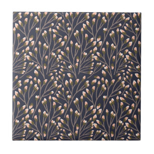 Vintage-style blue color botanical pattern cerami tile