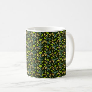 Vintage-style blue color botanical pattern coffee mug