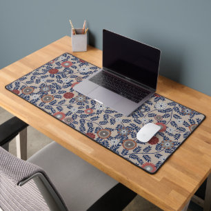 Vintage-style blue color botanical pattern desk m mat