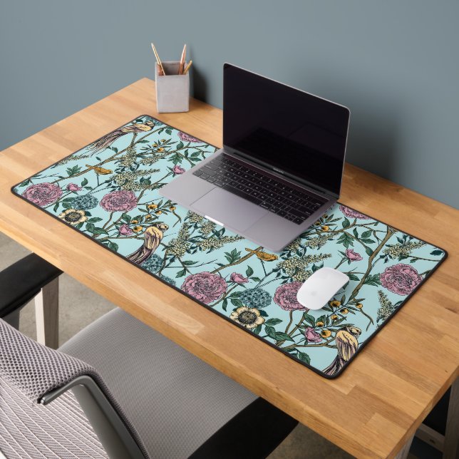 Vintage-style blue color botanical pattern  desk mat (Office 2)