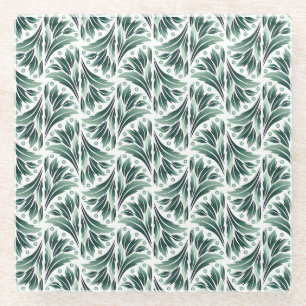 Vintage-style blue color botanical pattern glass coaster