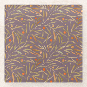 Vintage-style blue color botanical pattern  glass coaster