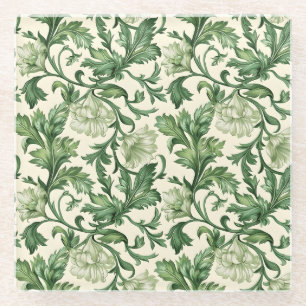 Vintage-style blue color botanical pattern glass coaster