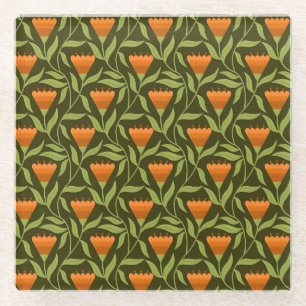 Vintage-style blue color botanical pattern  glass coaster