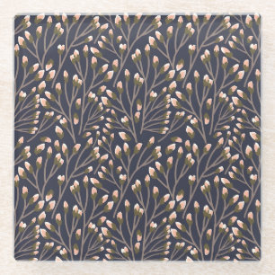 Vintage-style blue color botanical pattern  glass coaster