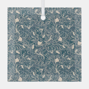 Vintage-style blue color botanical pattern glass ornament