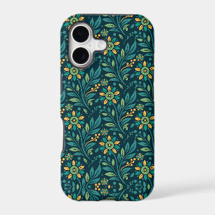 Vintage-style blue color botanical pattern iPhone