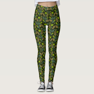 Vintage-style blue color botanical pattern leggin leggings