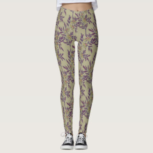 Vintage-style blue color botanical pattern leggin leggings