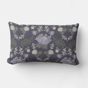 Vintage-style blue color botanical pattern  lumbar pillow