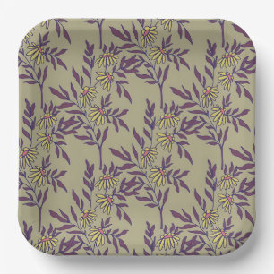 Vintage-style blue color botanical pattern paper plate