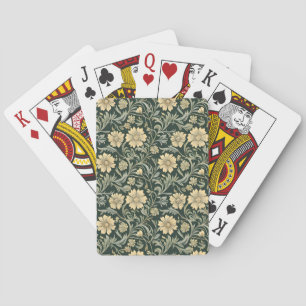 Vintage-style blue color botanical pattern poker playing cards