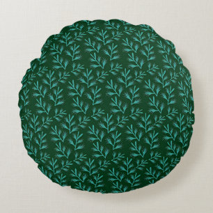 Vintage-style blue color botanical pattern round pillow