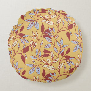 Vintage-style blue color botanical pattern  round pillow