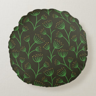 Vintage-style blue color botanical pattern round pillow