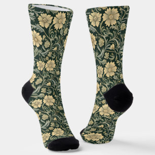 Vintage-style blue color botanical pattern  socks