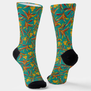 Vintage-style blue color botanical pattern  socks