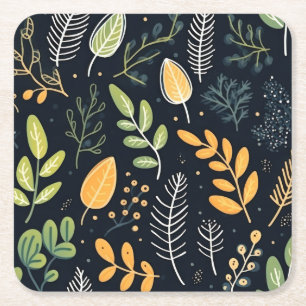 Vintage-style blue color botanical pattern  square paper coaster