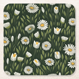 Vintage-style blue color botanical pattern square paper coaster