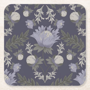 Vintage-style blue color botanical pattern  square paper coaster