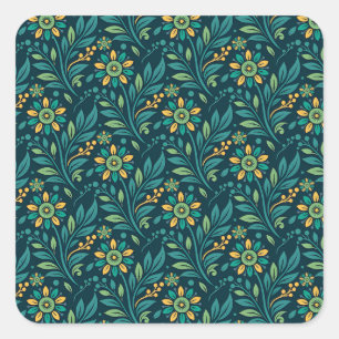 Vintage-style blue color botanical pattern  square sticker
