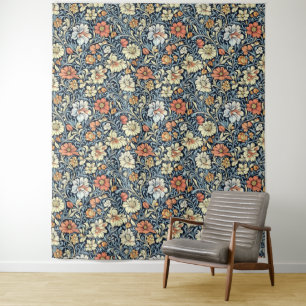 Vintage-style blue color botanical pattern tapest tapestry