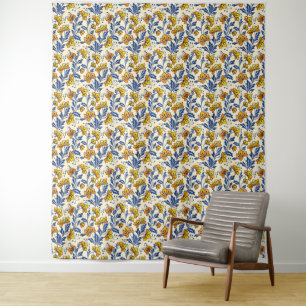 Vintage-style blue color botanical pattern tapest tapestry