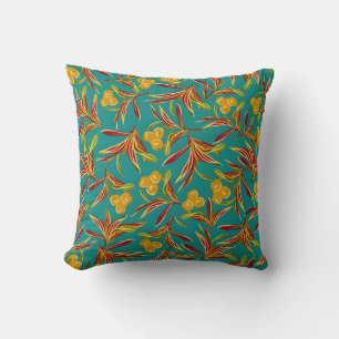 Vintage-style blue color botanical pattern throw pillow
