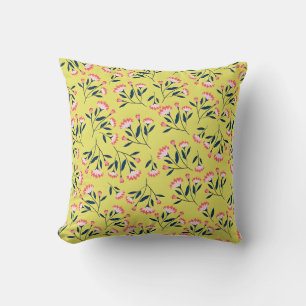 Vintage-style blue color botanical pattern  throw pillow