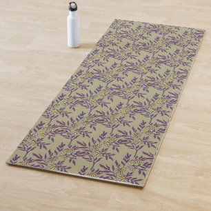 Vintage-style blue color botanical pattern yoga m mat