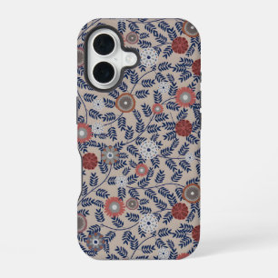 Vintage-style blue colour botanical pattern Case- iPhone 16 Case
