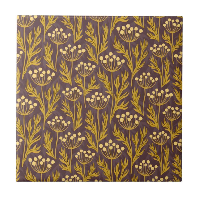Vintage-style blue colour botanical pattern  ceram tile (Front)