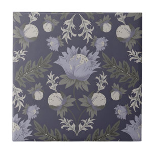 Vintage-style blue colour botanical pattern  ceram tile
