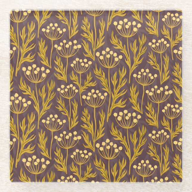 Vintage-style blue colour botanical pattern  glass coaster (Front)