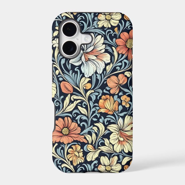Vintage-style blue colour botanical pattern  iPhon (Back)