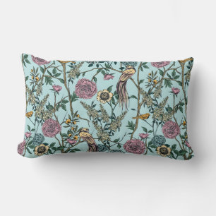 Vintage-style blue colour botanical pattern  lumbar pillow